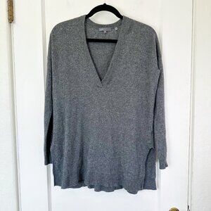 Vince | V Neck Cashmere Wool Blend Sweater in Grey | Luxury Knit Pullover‎